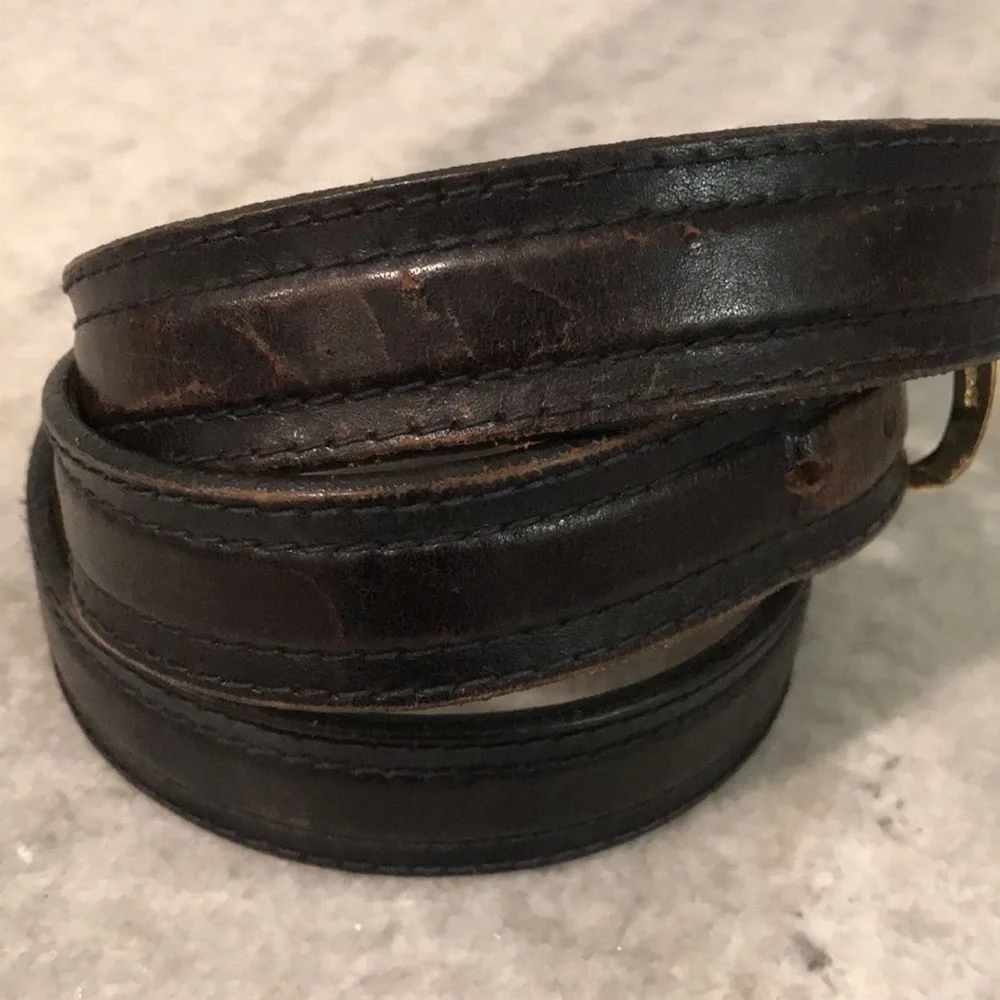 Vintage Buxton Belt Mens 42 Brown Oil Tanned Leather Brass Buckle Minimalist